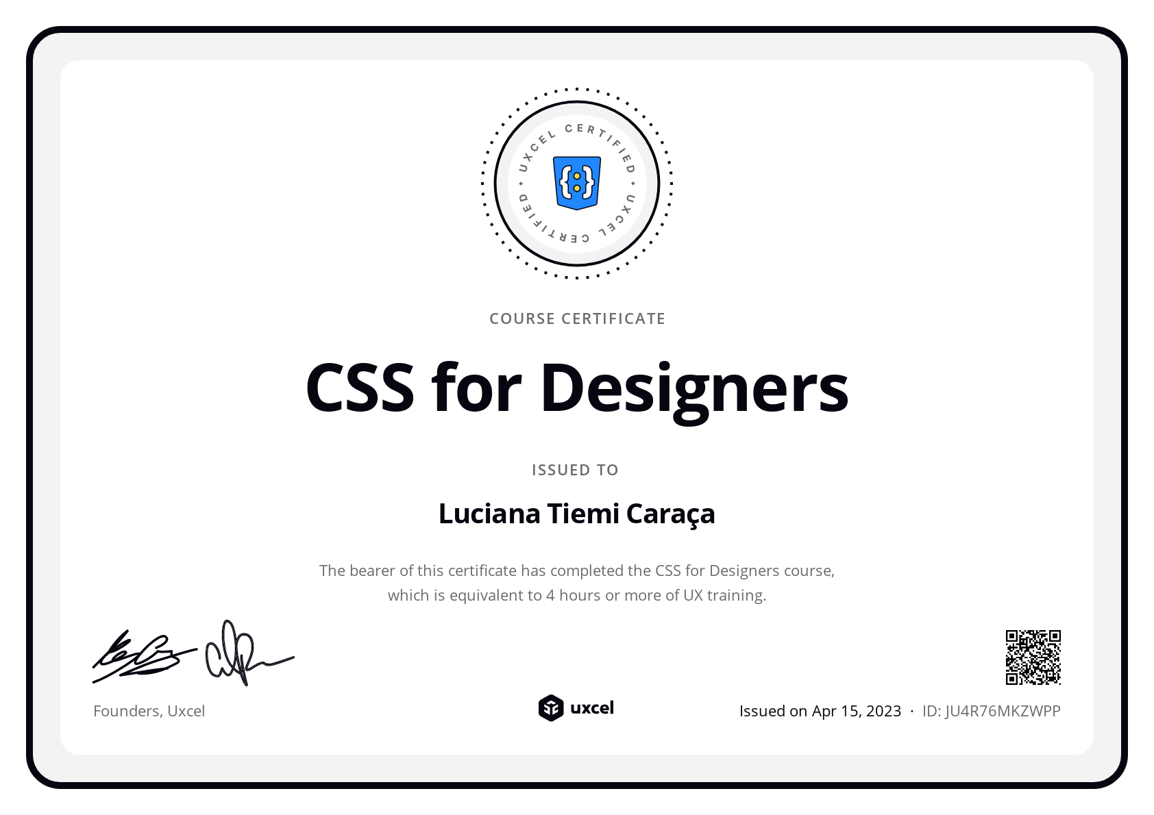 Luciana Tiemi Caraça's certificate